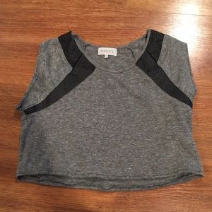 Grey crop top with real perforated leather
